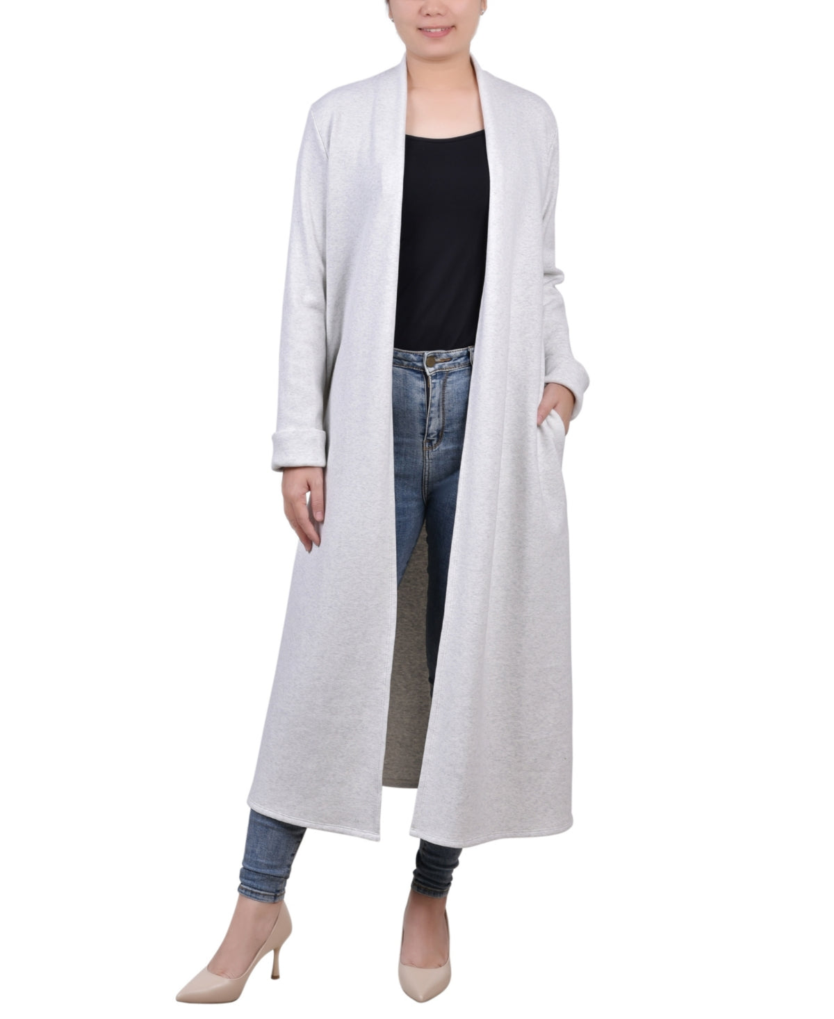Jaqueta feminina NY Collection Heavy Ponte de manga comprida cinza tamanho G