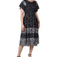 Vestido feminino NY Collection com estampa combinada e manga curta, preto, tamanho pequeno médio