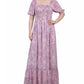 Vestido longo feminino NY Collection com manga curta e babados, rosa, tamanho pequeno médio