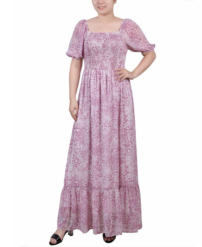 Vestido longo feminino NY Collection com manga curta e babados, rosa, tamanho pequeno médio