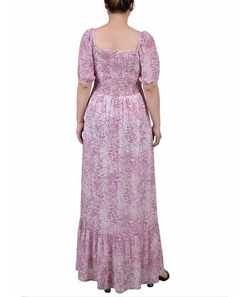 Vestido longo feminino NY Collection com manga curta e babados, rosa, tamanho pequeno médio
