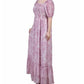 Vestido longo feminino NY Collection com manga curta e babados, rosa, tamanho pequeno médio