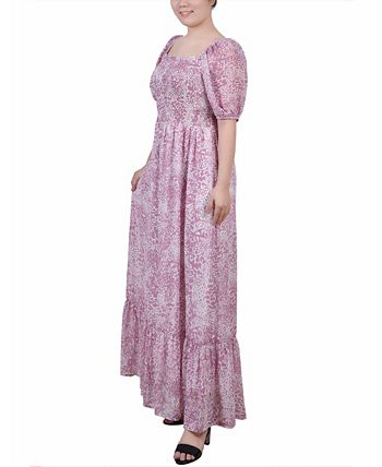 Vestido longo feminino NY Collection com manga curta e babados, rosa, tamanho pequeno médio