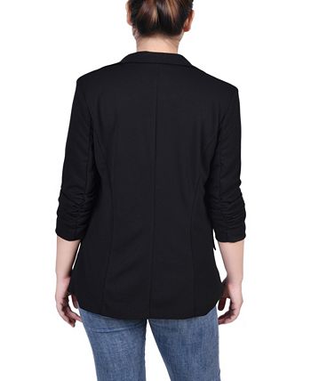 Jaqueta de crepe feminina NY Collection com manga franzida 3/4, preta, tamanho extragrande