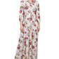 Vestido longo feminino NY Collection com manga 3/4 e babados em camadas, tamanho pequeno, médio, branco