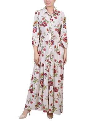 Vestido longo feminino NY Collection com manga 3/4 e babados em camadas, tamanho pequeno, médio, branco