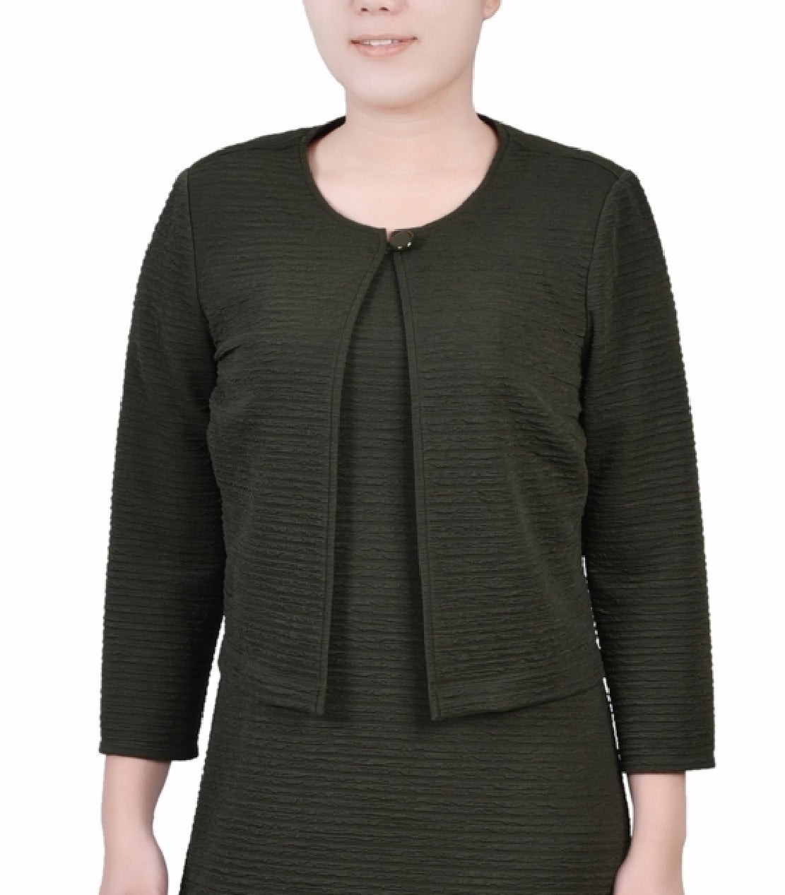 Conjunto de vestido texturizado de duas peças com manga 3/4 feminino NY Collection, verde, tamanho 14