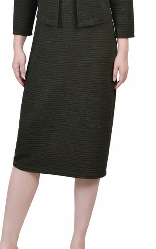 Conjunto de vestido texturizado de duas peças com manga 3/4 feminino NY Collection, verde, tamanho 14