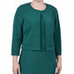 Conjunto de vestido texturizado de duas peças com manga 3/4 feminino NY Collection, verde, tamanho 14, pequeno