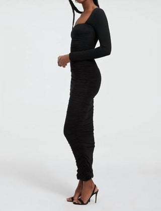 Good American - Vestido longo com decote quadrado e franzido