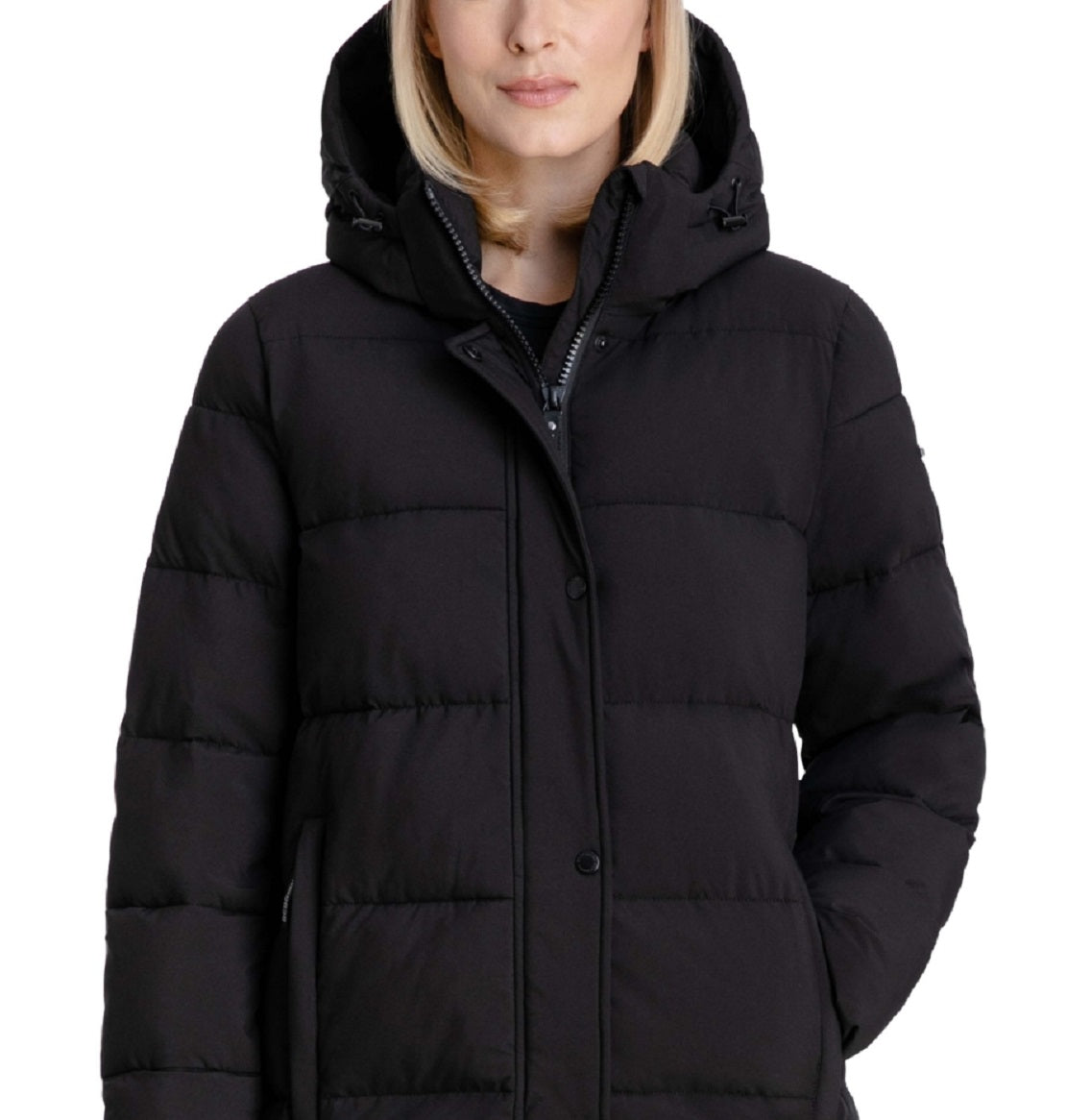 Casaco feminino com capuz BCBGeneration, preto, tamanho médio
