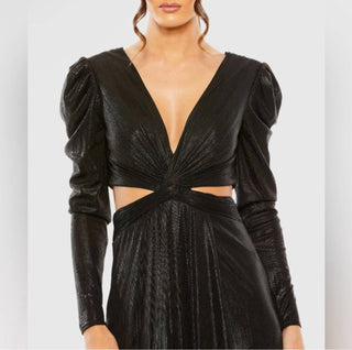 Ieena para Mac Duggal - Vestido metálico com recortes e mangas princesa