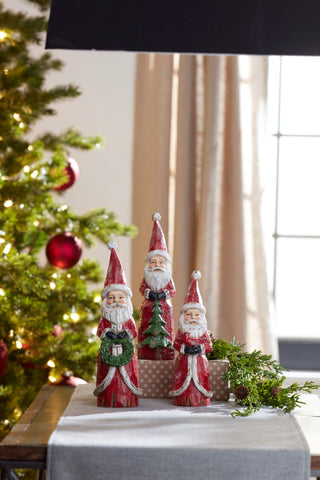 Distressed Wood Design Santa Figruine (Set of 3)