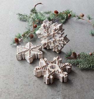 Beaded Wood Design Snowflake Decor (Set of 3)