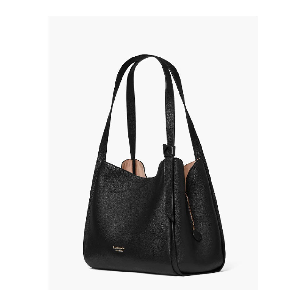 Bolsa de ombro grande de couro Kate Spade Knott feminina, preta, tamanho regular