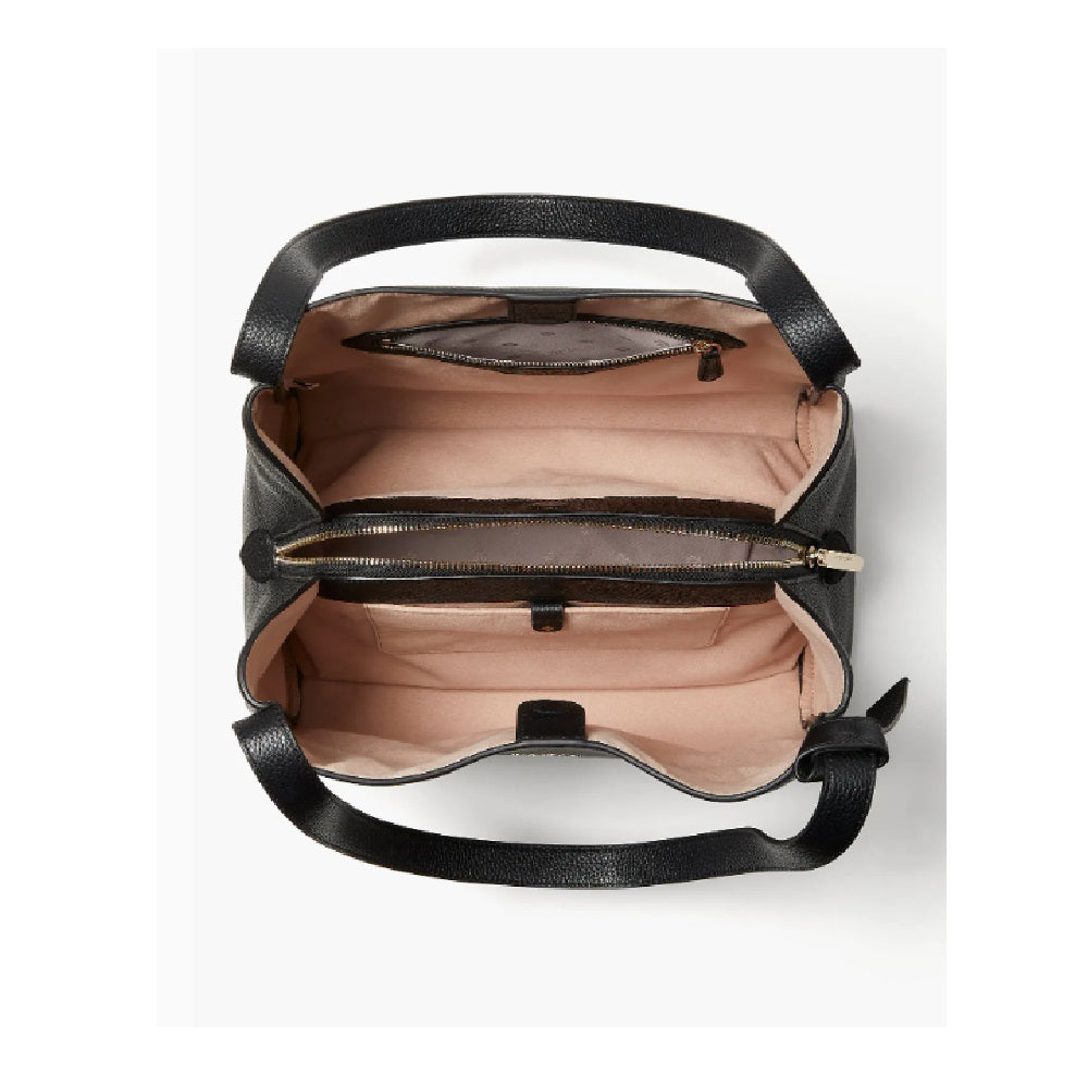 Bolsa de ombro grande de couro Kate Spade Knott feminina, preta, tamanho regular