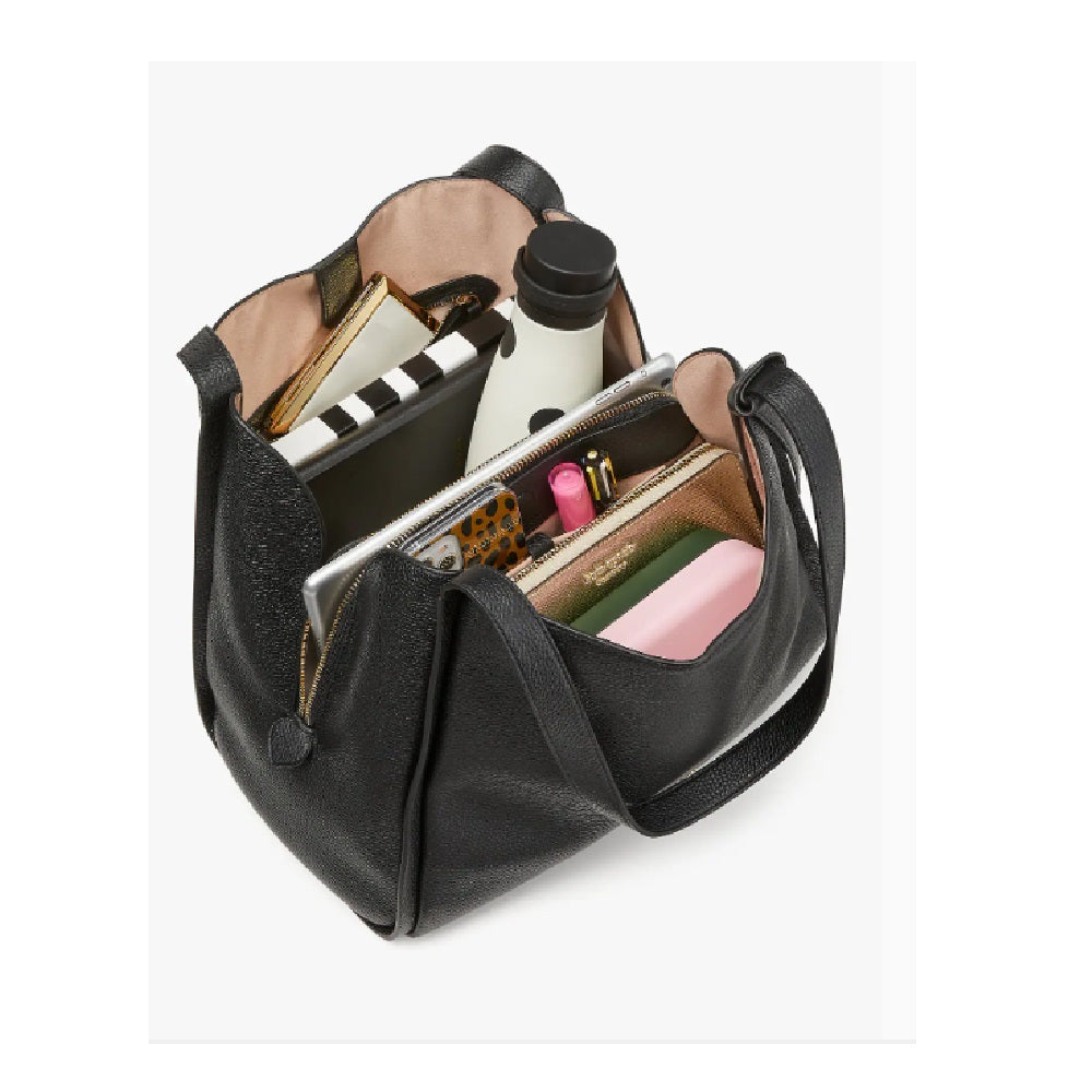 Bolsa de ombro grande de couro Kate Spade Knott feminina, preta, tamanho regular