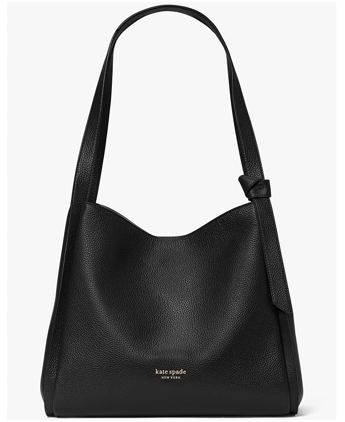 Bolsa de ombro grande de couro Kate Spade Knott feminina, preta, tamanho regular