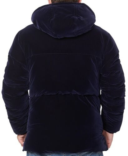 Jaqueta acolchoada de veludo com capuz Sean John masculina, azul, tamanho M