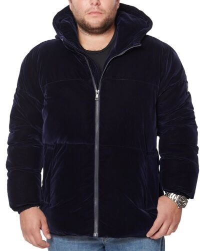 Jaqueta acolchoada de veludo com capuz Sean John masculina, azul, tamanho M