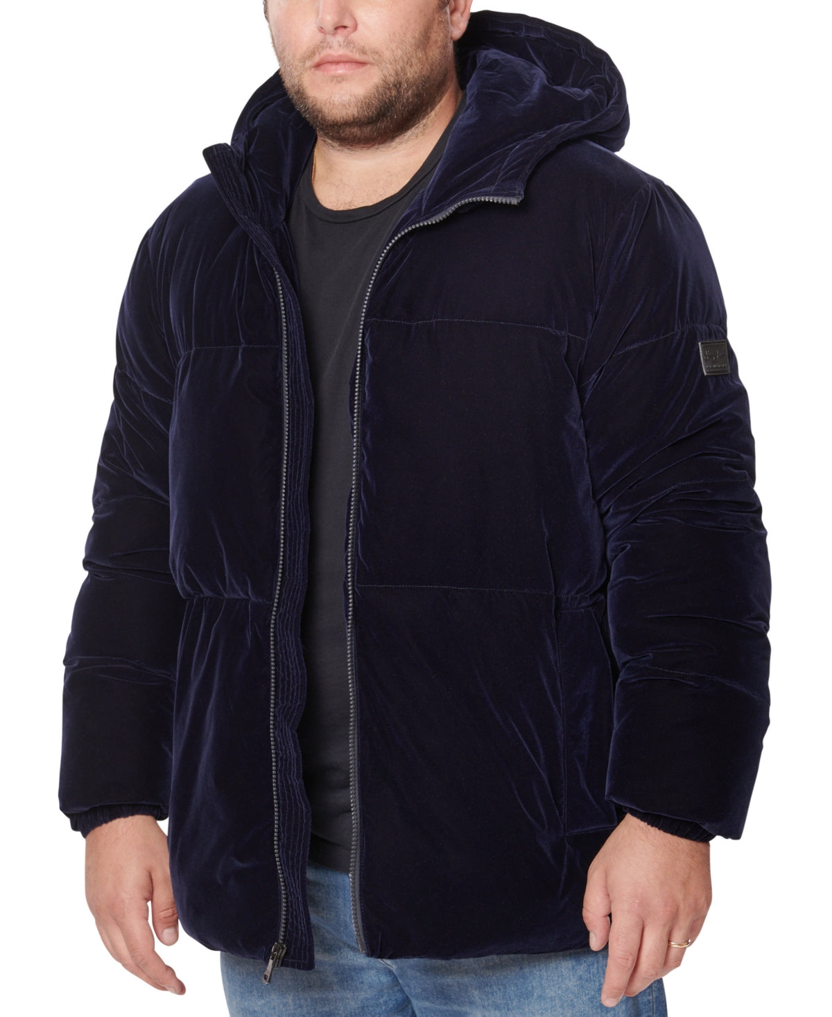 Jaqueta acolchoada de veludo com capuz Sean John masculina, azul, tamanho M