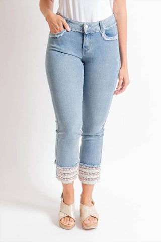 Azi - Rhinestone Crystal Hem Crop Jeans