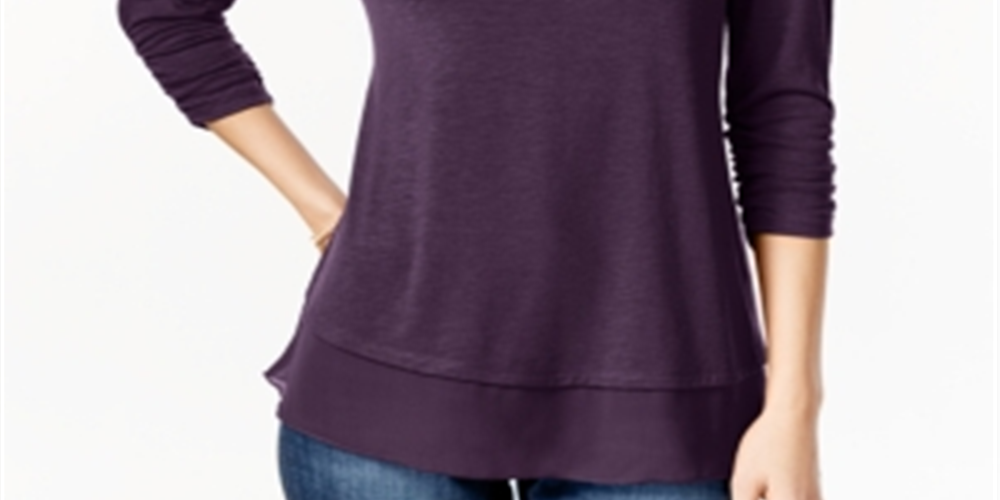 Top feminino de chiffon com bainha estilo &amp; co, roxo, tamanho extragrande