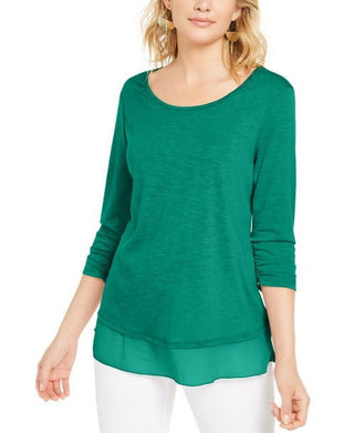Top feminino de chiffon verde estilo &amp; co, tamanho P