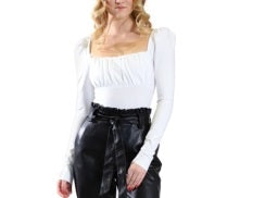 Body feminino Kit &amp; Sky com manga bufante e decote quadrado, branco, tamanho extragrande