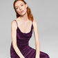 E agora este vestido feminino listrado assimétrico roxo tamanho médio