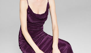 E agora este vestido feminino listrado assimétrico roxo tamanho médio