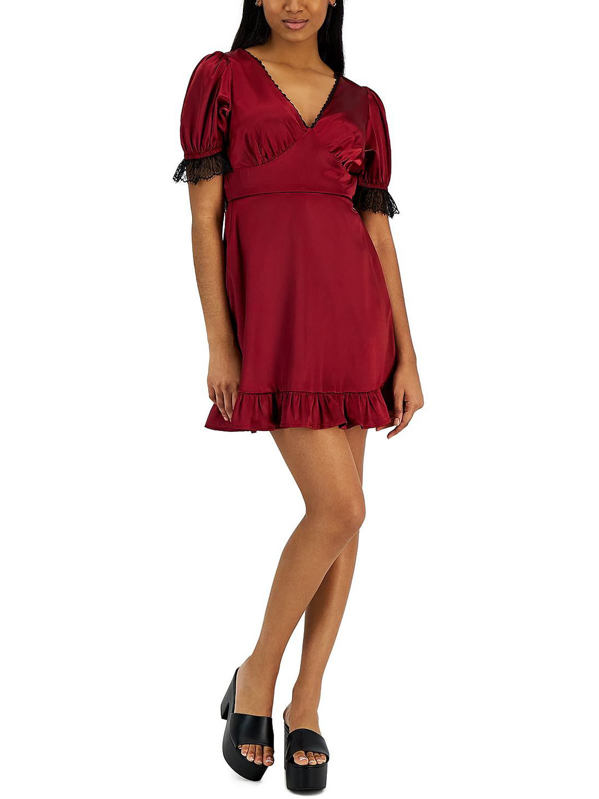 Vestido infantil com decote em V e acabamento em renda, rosa, tamanho pequeno