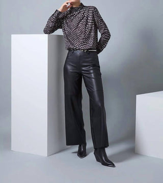 Lysse - Calça de couro vegano Wren cintura alta perna larga