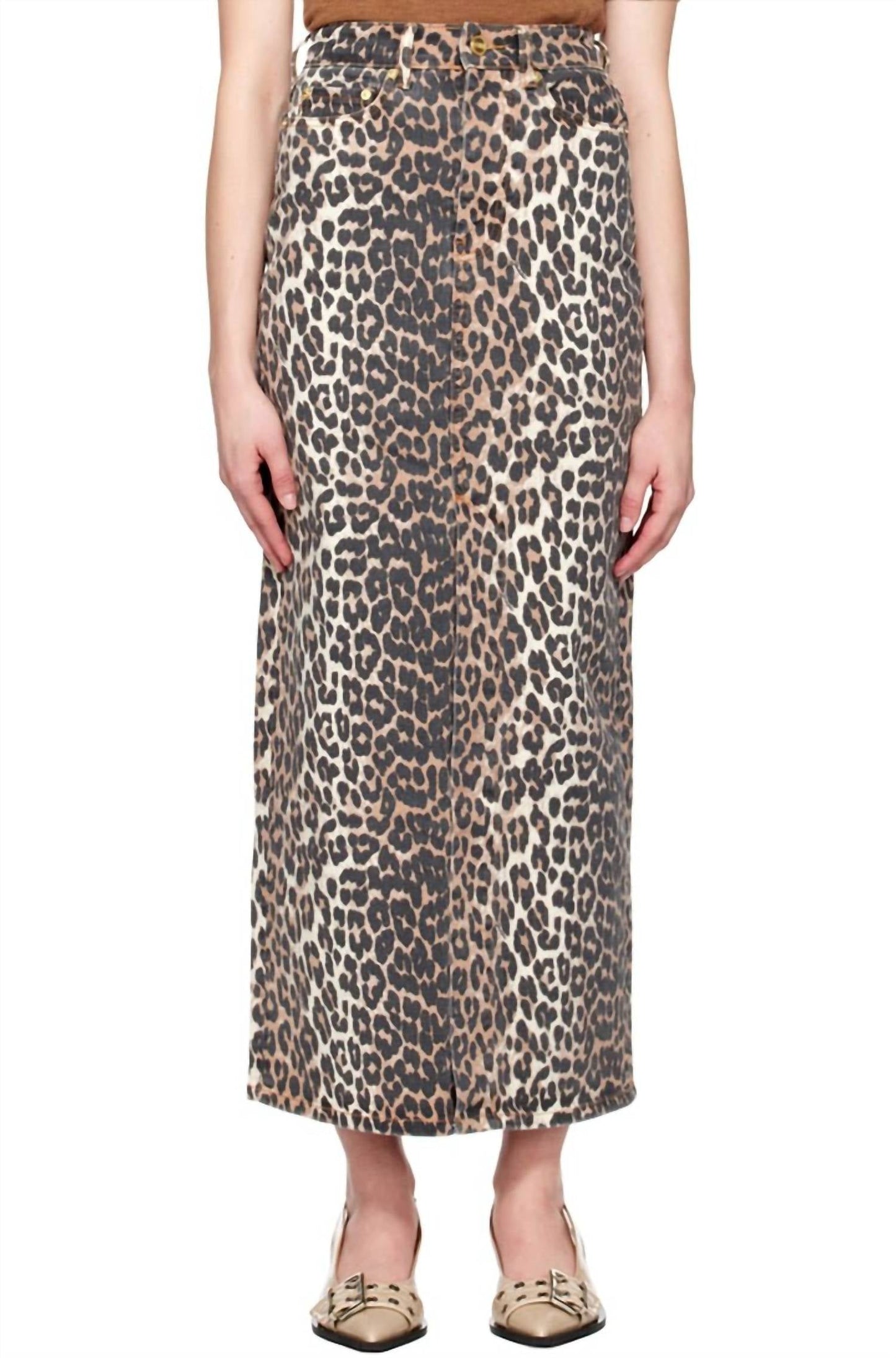 Ganni - Print Denim Maxi Slit Skirt