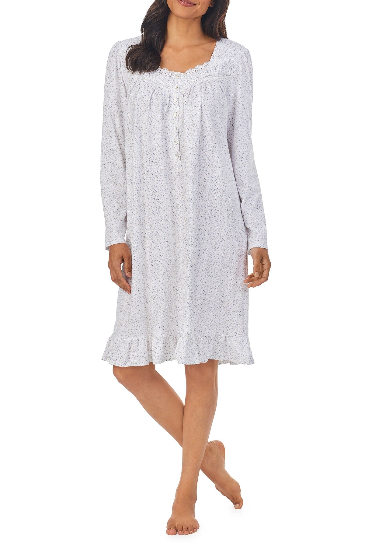 Camisola Eileen West Feminina em Jersey com Acabamento em Renda e Algodão, Branca, Tamanho Grande