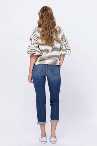 Judy Blue - Calça Jeans Boyfriend com Patch Térmico