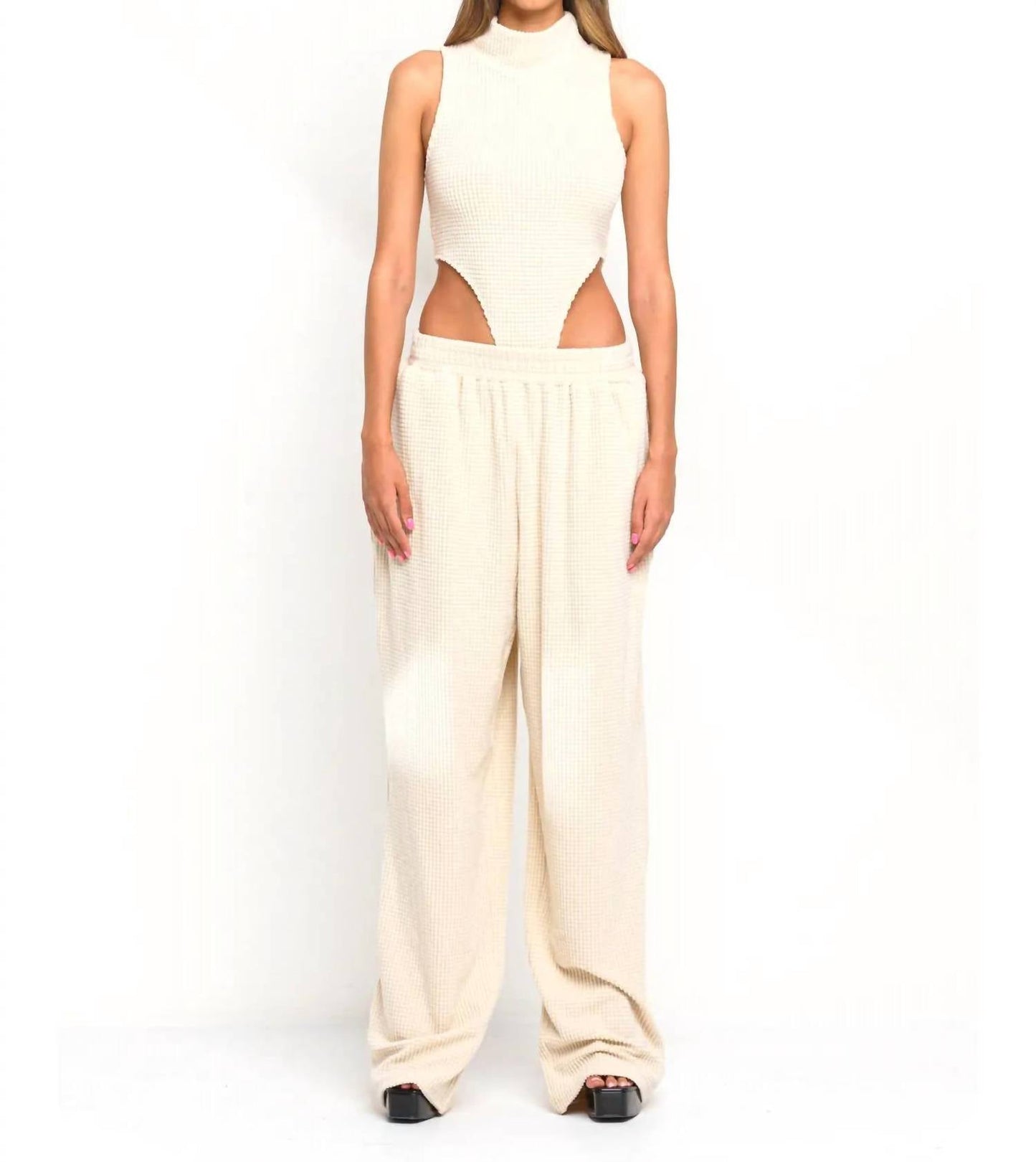 Fashion Nova - Women's Waffle Bodysuit Pants Set