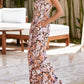 Aapparella - Floral Print Smocked High Waist Fashion Jumpsuit