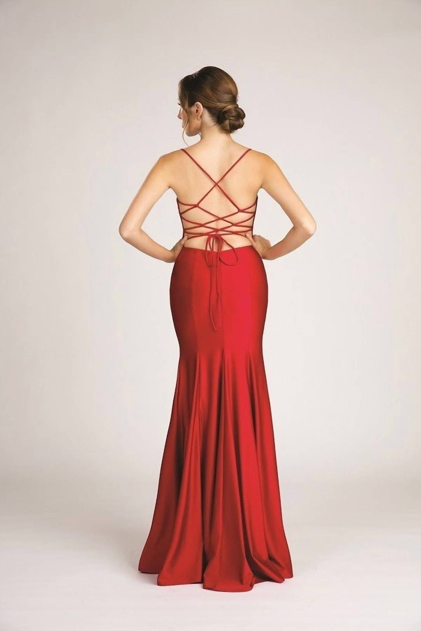 Fiesta Fashion - Satin Open Back High Slit Leg Evening Gown Maxi Dress
