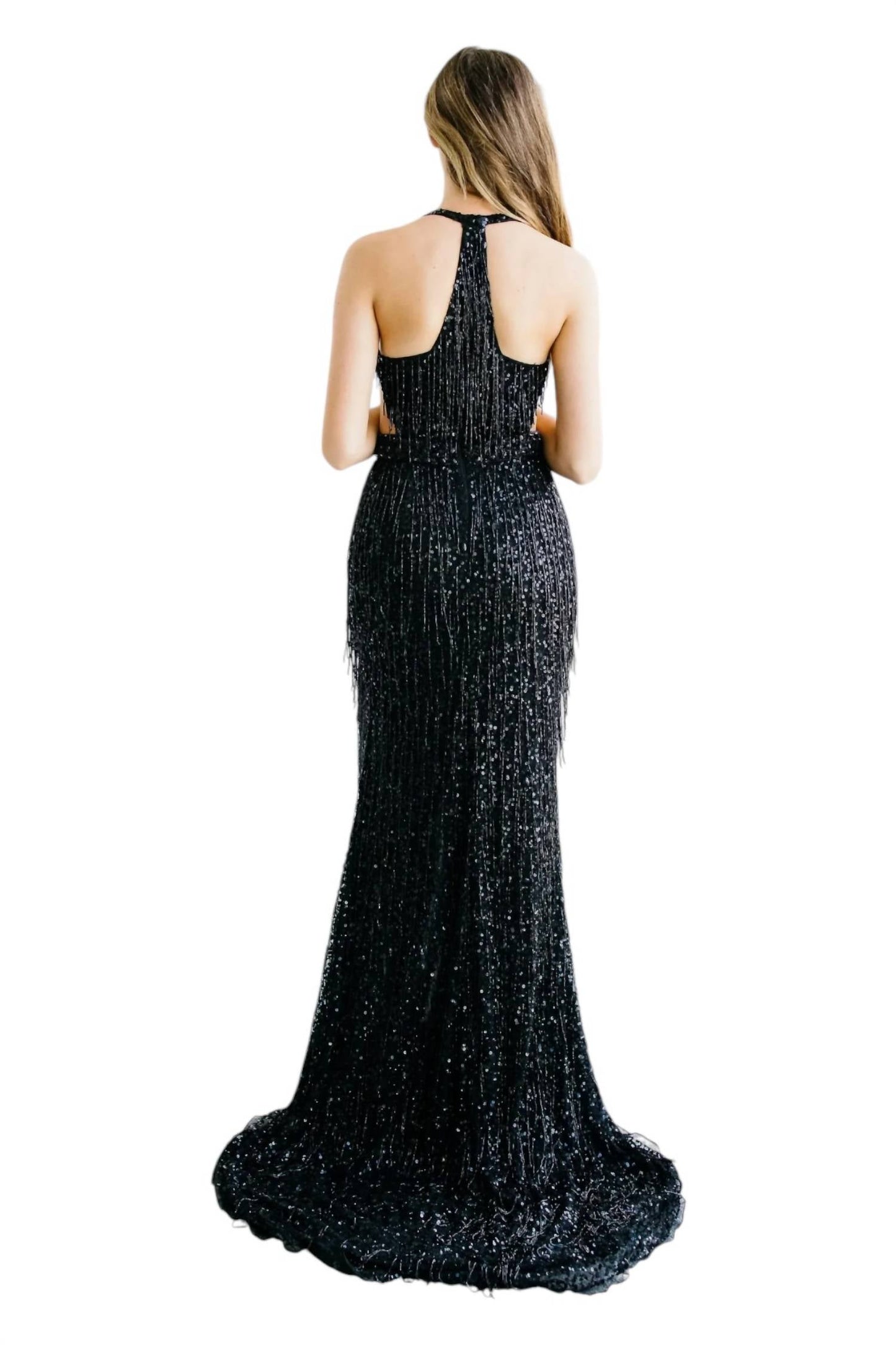 Aleta - Deep V-neck Side Cut-out Prom Dress