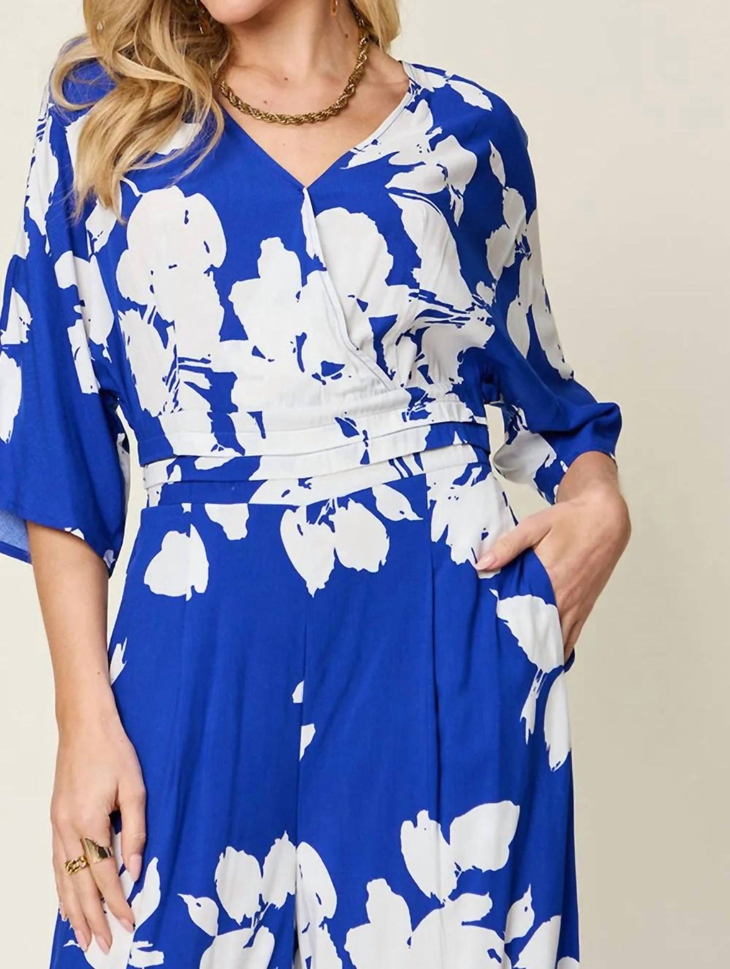 Double Take - Full Size Printed Tie Back Wide Leg Jumpsuit