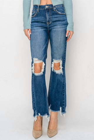 Risen - Calça Jeans Curta Reta de Cintura Alta