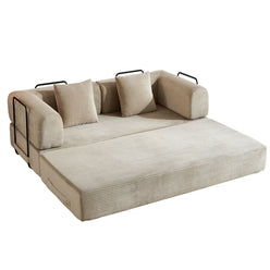 Convertible Sleeper Sofa Bed With Cylindrical Pillow, With Fixed Shape Frame