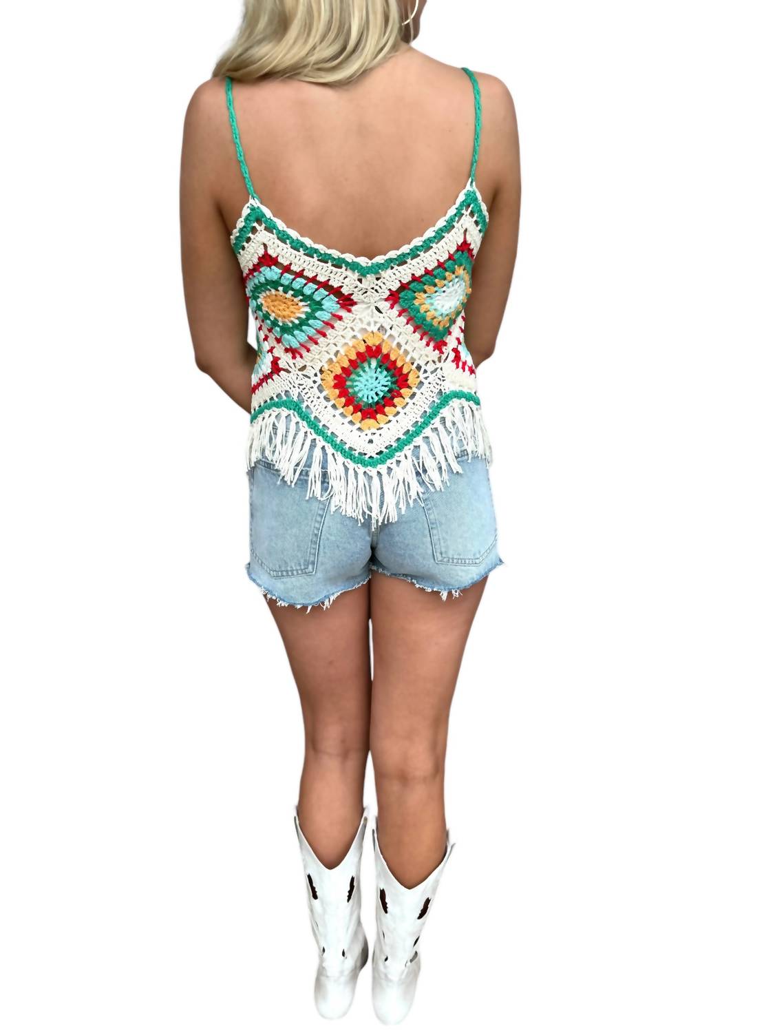 Elan - CROCHET TANK WITH FRINGE BOTTOM