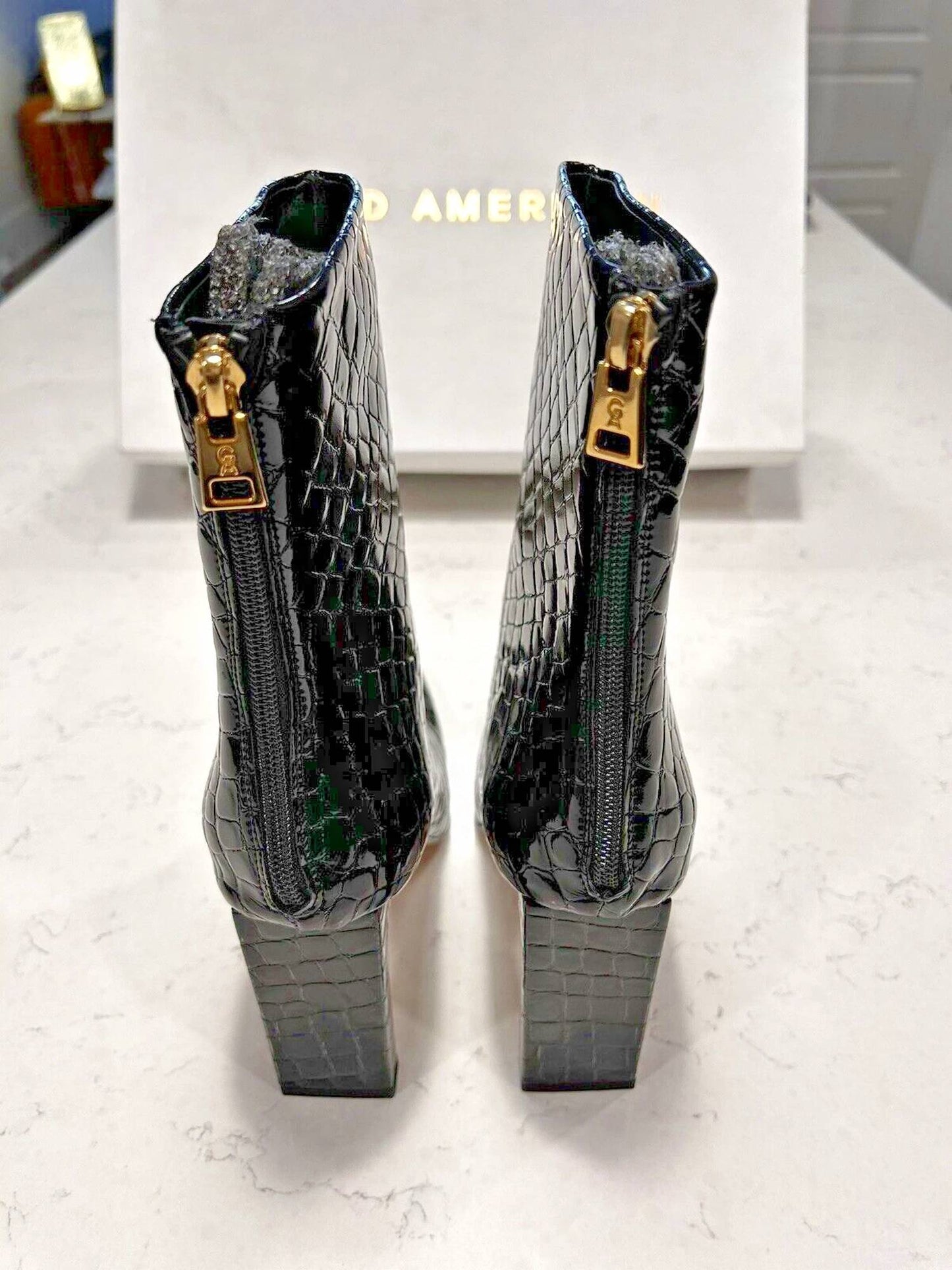Good American - Women's Square Toe Croc Patent Leather Boots