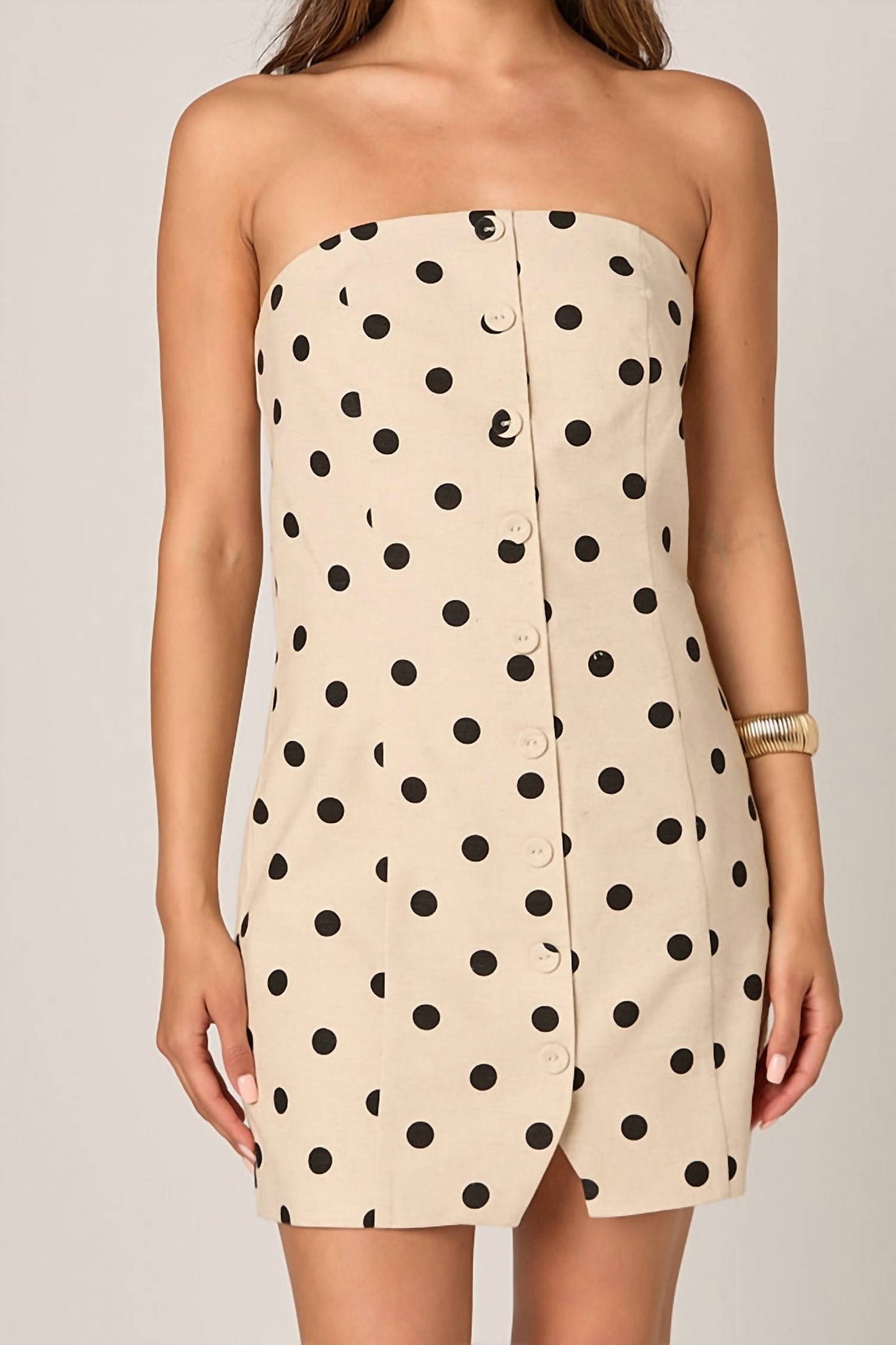 2.7 August Apparel - Polka Dot Linen Strapless Dress