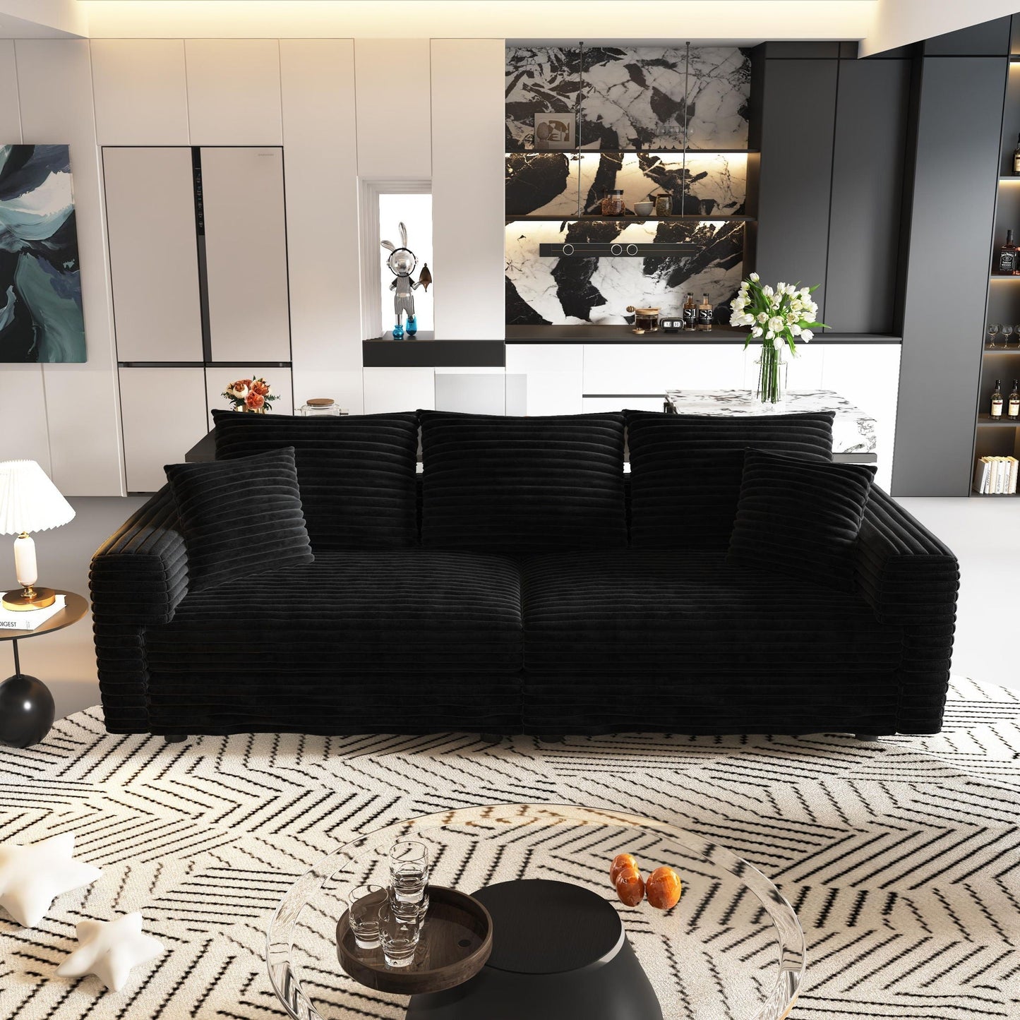 4 Seat Sofa, Modern Comfy Upholstered Sofa Cloud Couch, Deep Seat Couches With Soft Pillows