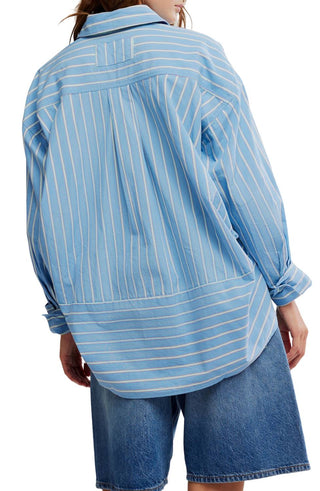 Free People - Camisa listrada grande com botões Varsity Vibes