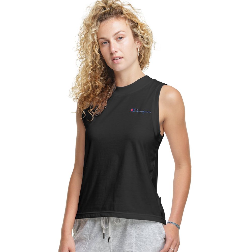 Blusa sem mangas Champion feminina, gola redonda, preta, tamanho extragrande