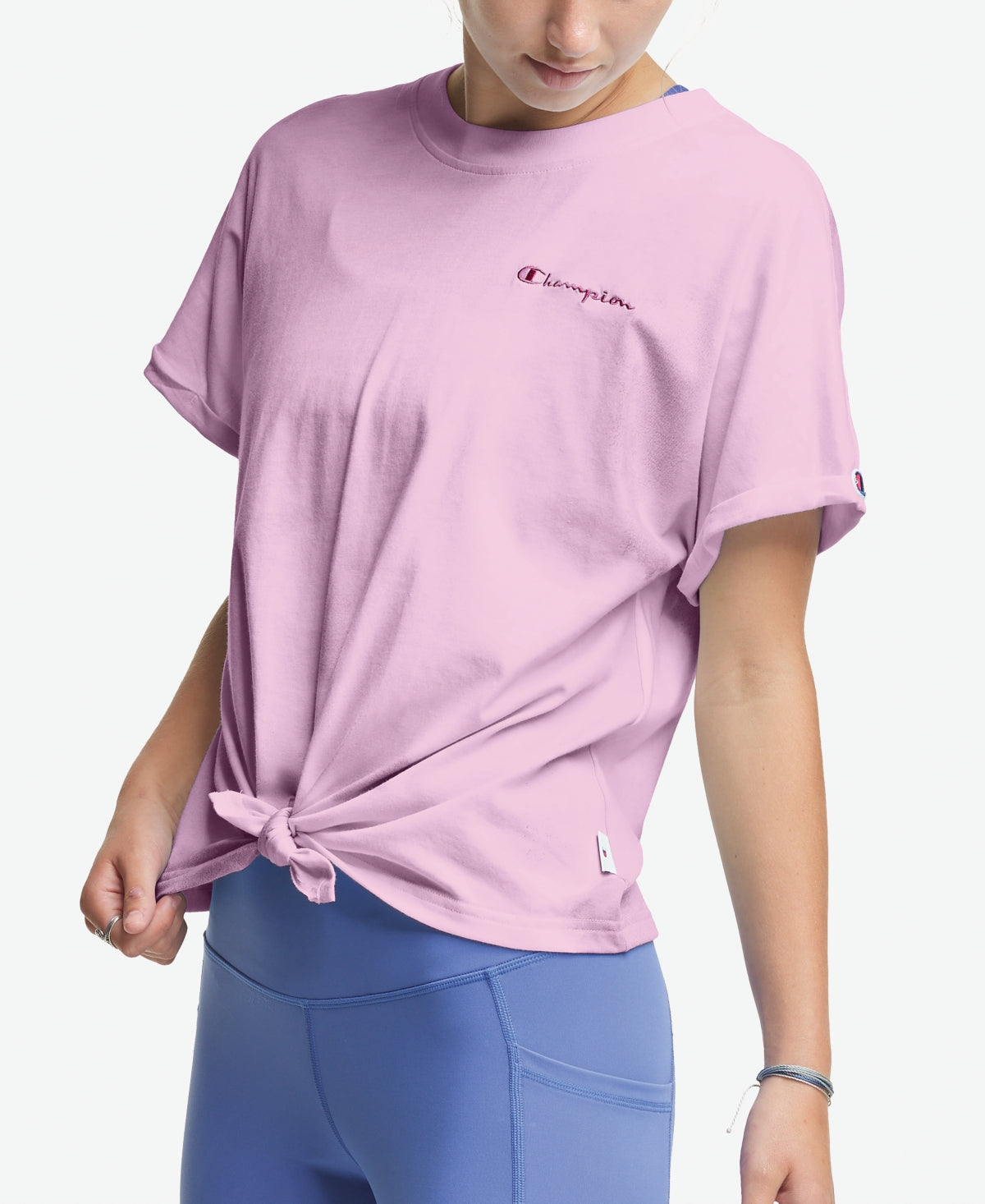 Blusa feminina Champion com bordado frontal e amarração, roxa, tamanho extragrande